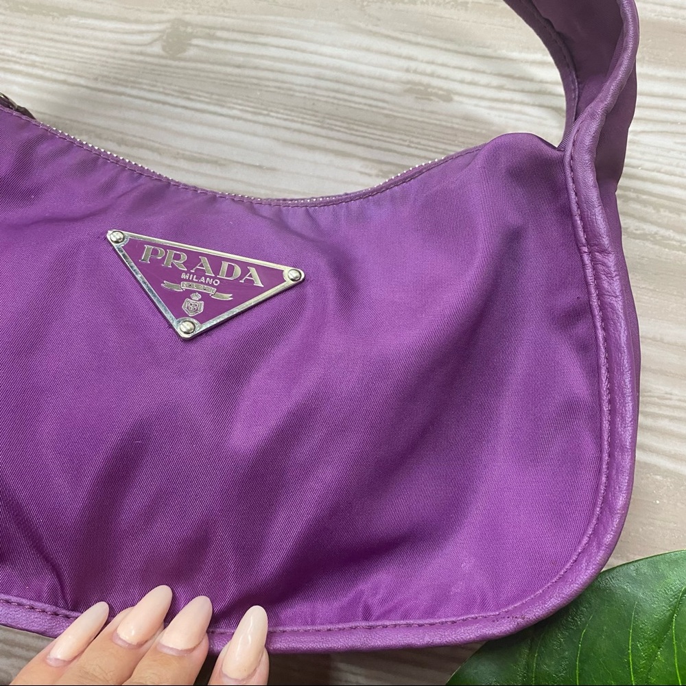 100% Authentic Prada purple nylon baguette mini bag purse designer luxury - Picture 2 of 16